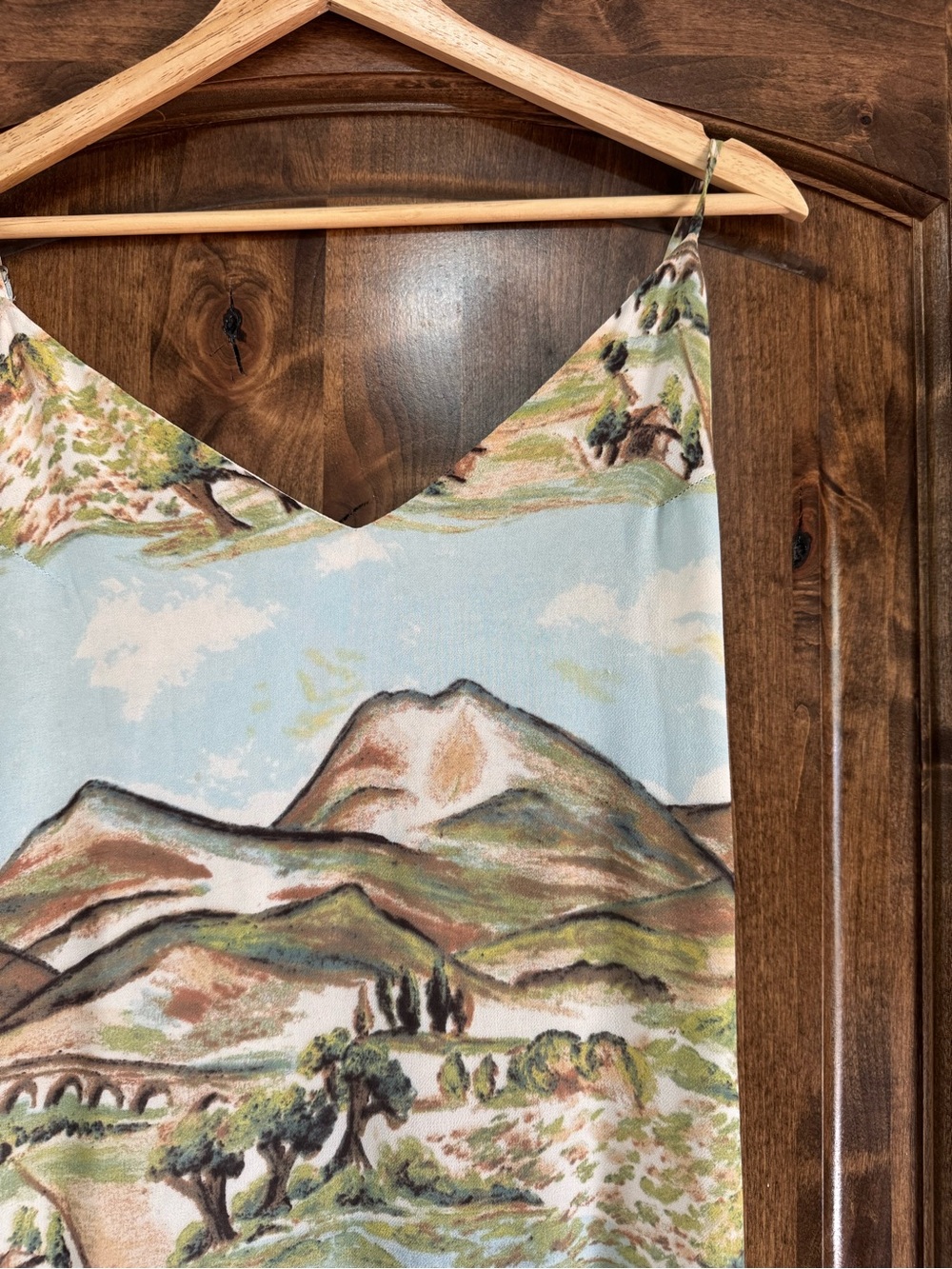 Reformation Scenic Mountain Print Slip Dress — Light Blue & Olive Green - Picture 2 of 5